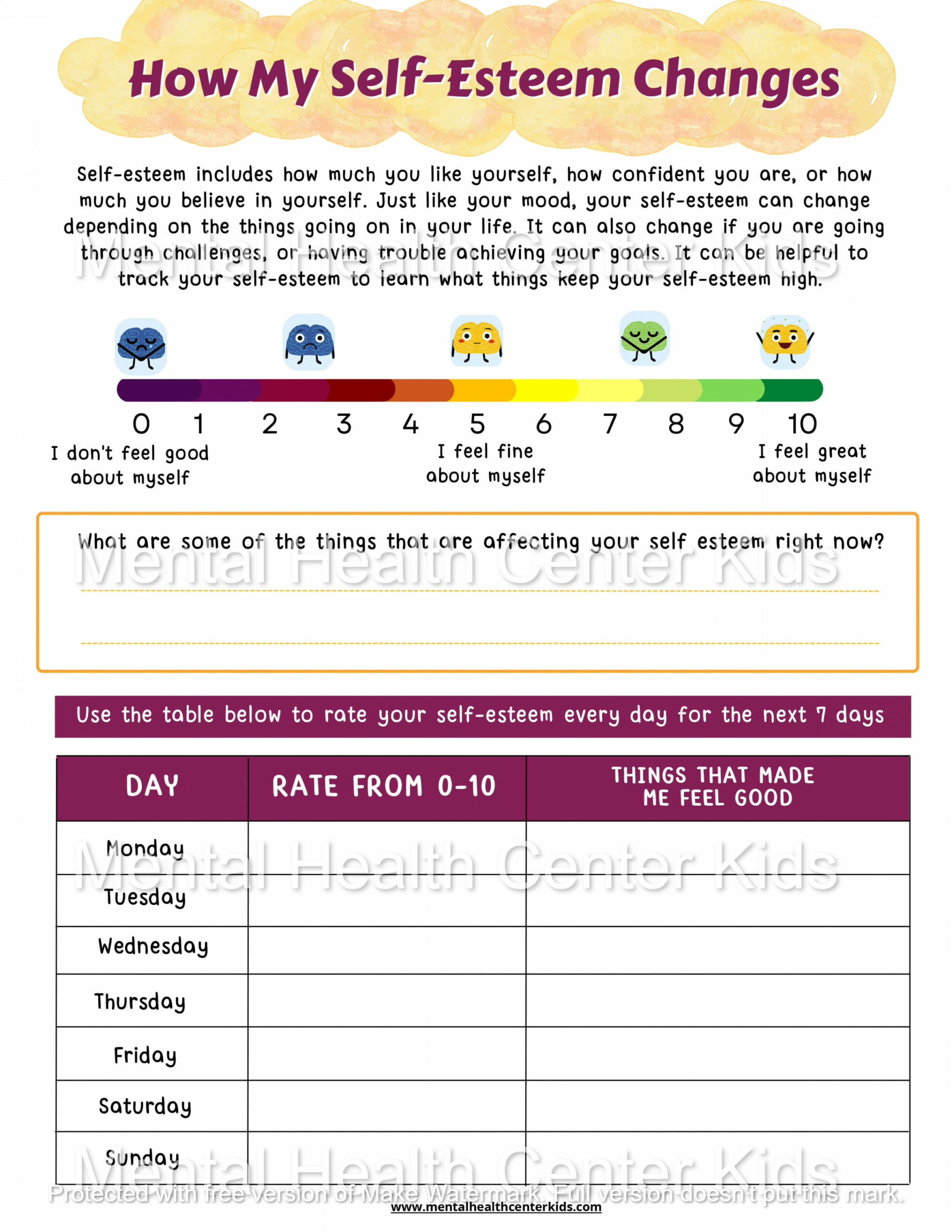 Self-Esteem Worksheets for Kids and Teens