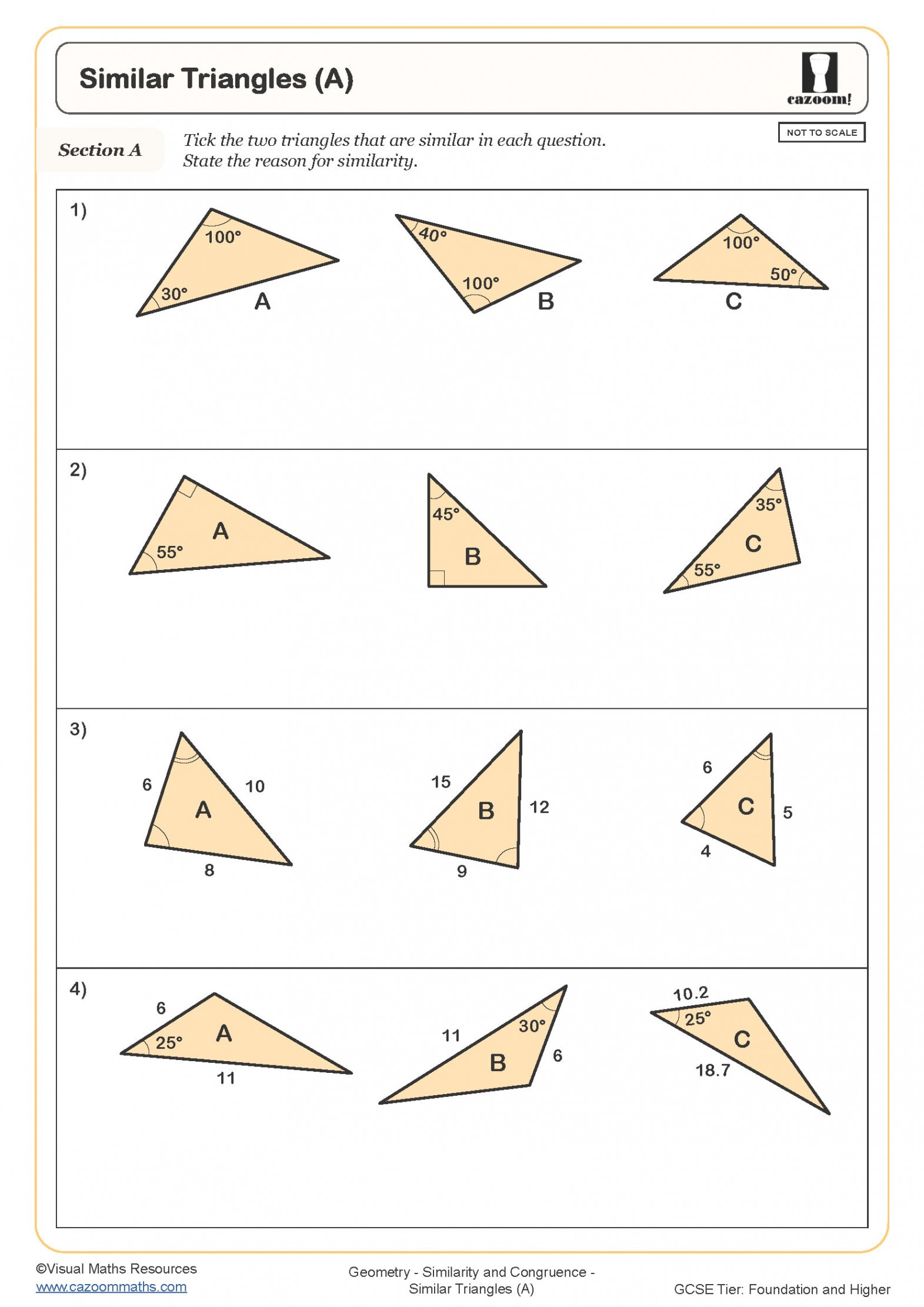 Similar Triangles (A) Worksheet  Fun and Engaging PDF Worksheets