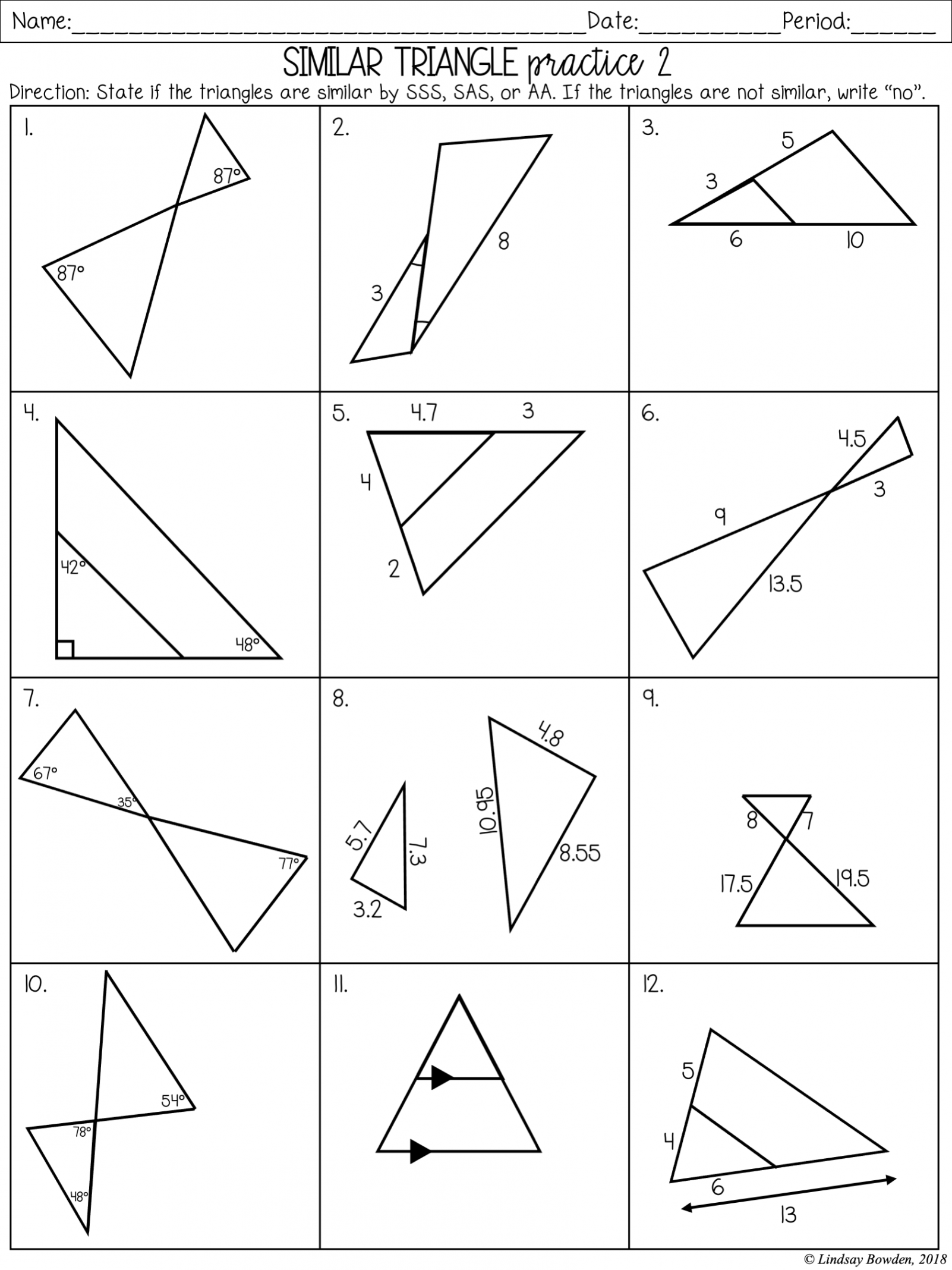 Similar Triangles Notes and Worksheets - Lindsay Bowden