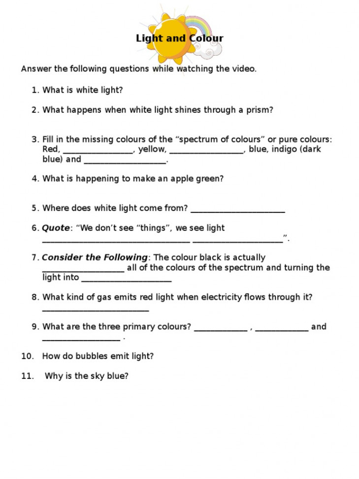 Simple Light and Color Worksheet (Bill Nye)  PDF  Blue  Color