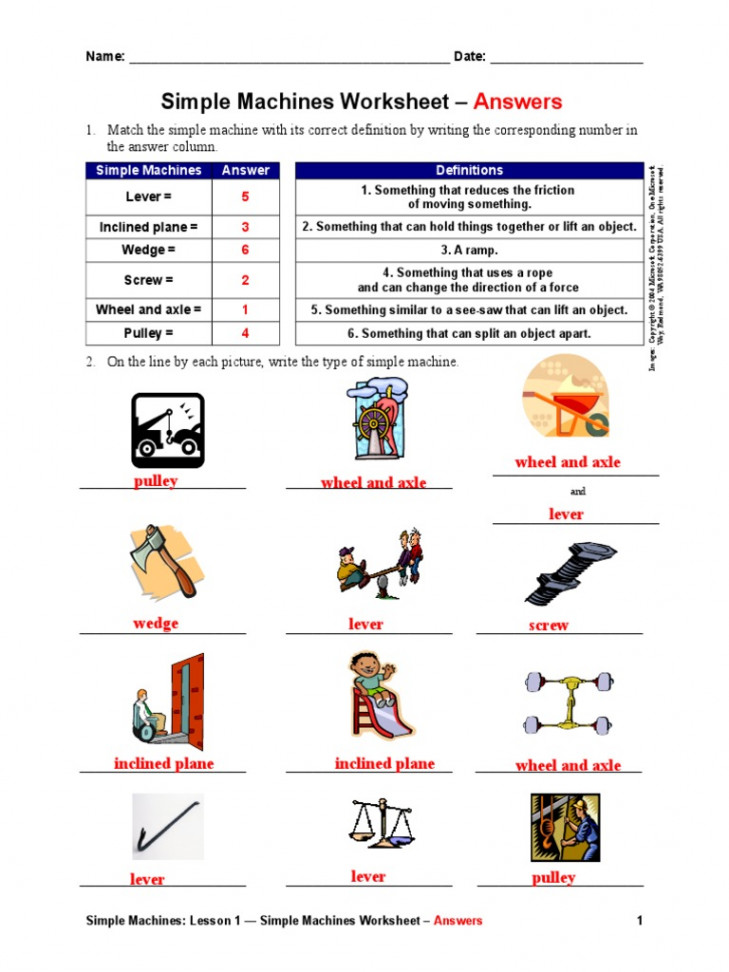 Simple Machines Worksheet - : Answers  PDF  Machines  Equipment