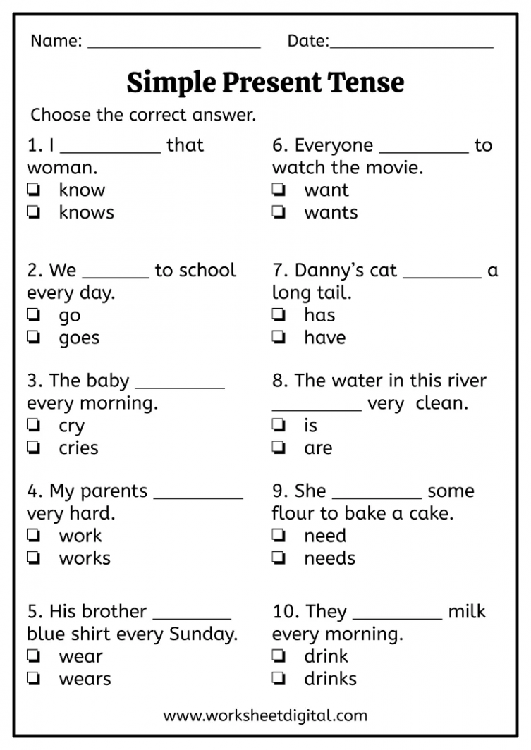 Simple Present Tense - Worksheet Digital