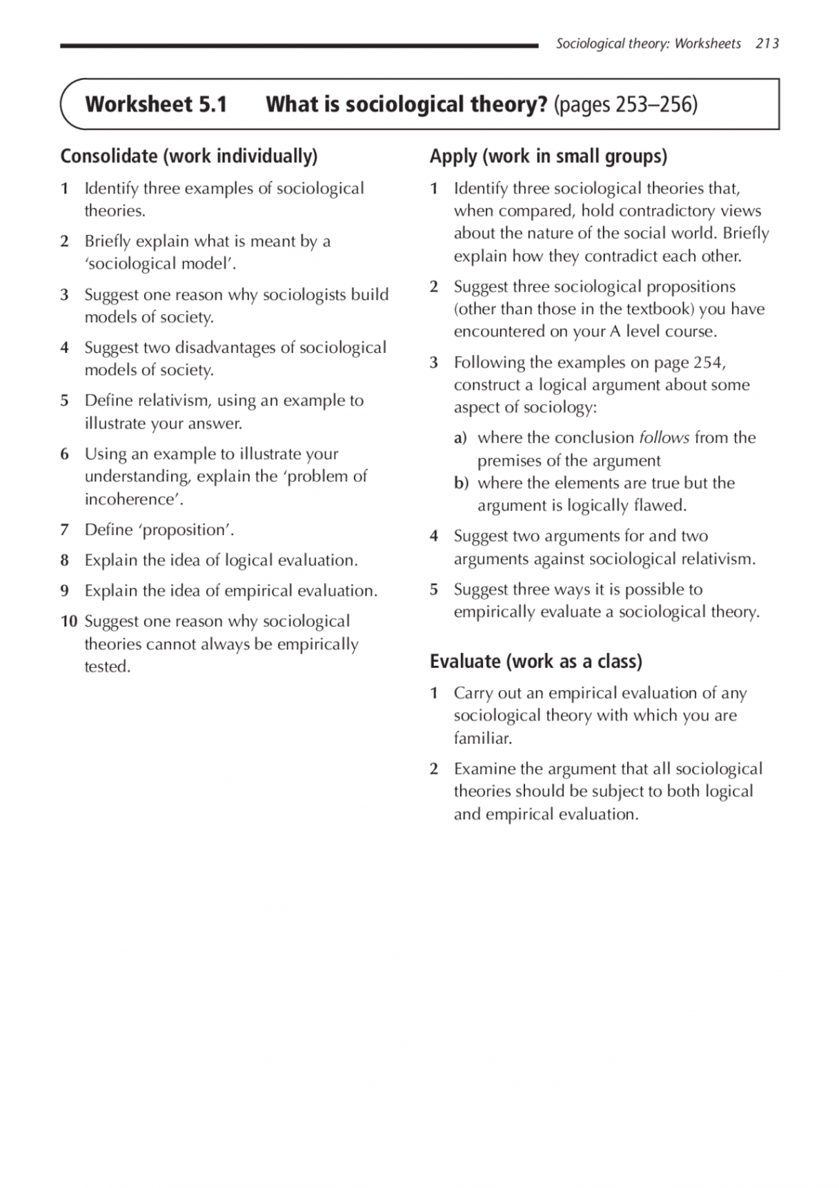 Sociological theory Worksheets  Exercises Sociology  Docsity