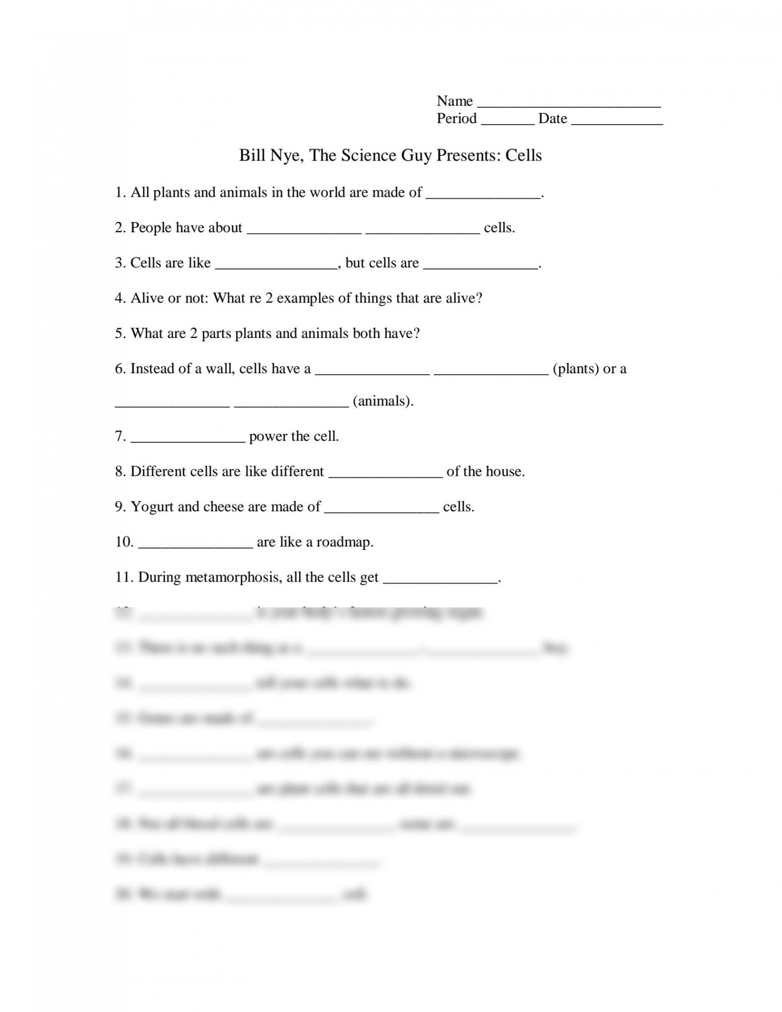 SOLUTION:  bill nye cells worksheet  - Studypool