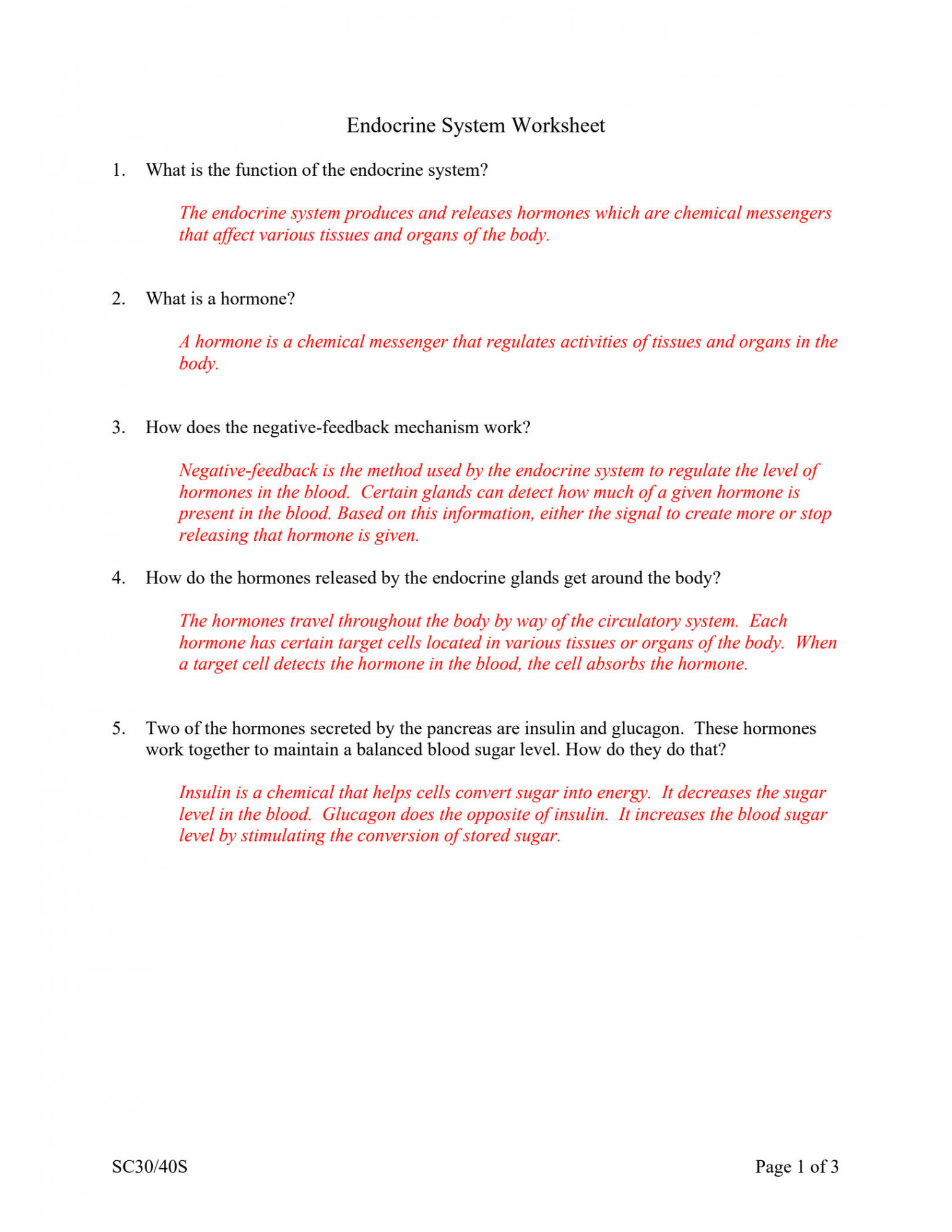 SOLUTION: Endocrine system worksheet answers - Studypool