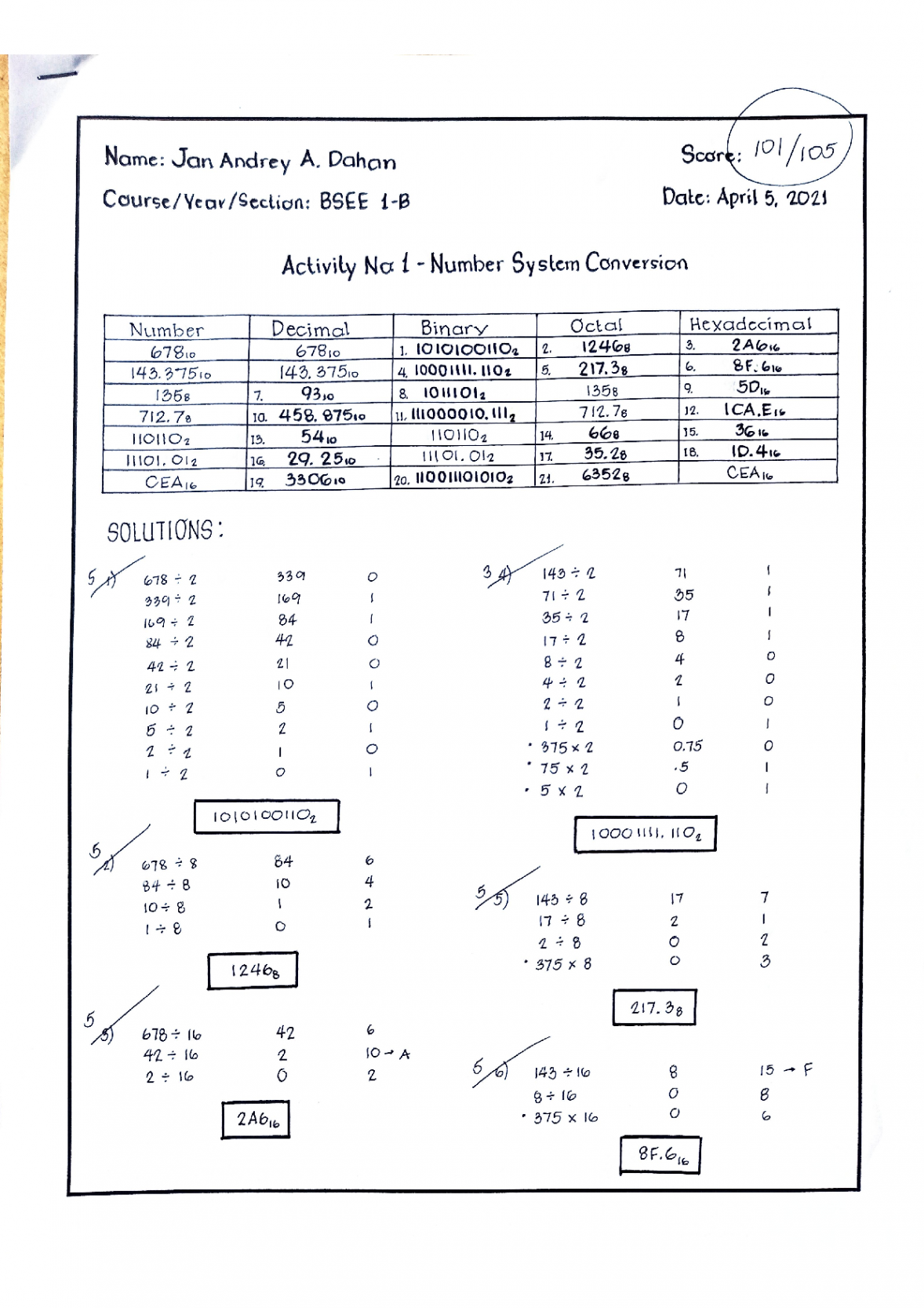 SOLUTION: Number systems conversion worksheet - Studypool