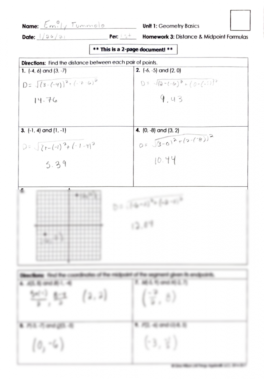 SOLUTION: Unit  Distance and Midpoint Formulas Geometry Basics