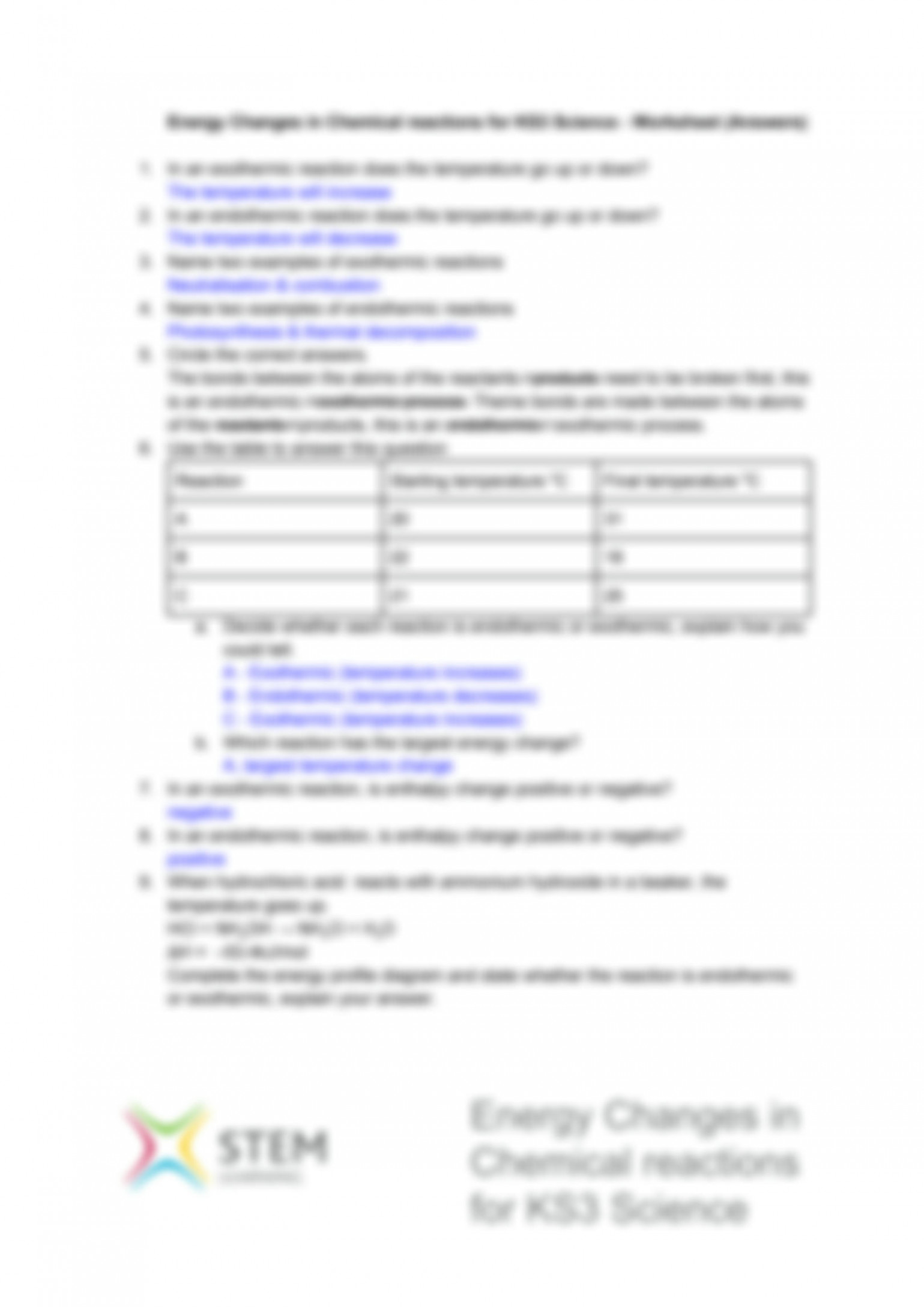 SOLUTION: Worksheet energy changes chemical reactions ks - Studypool