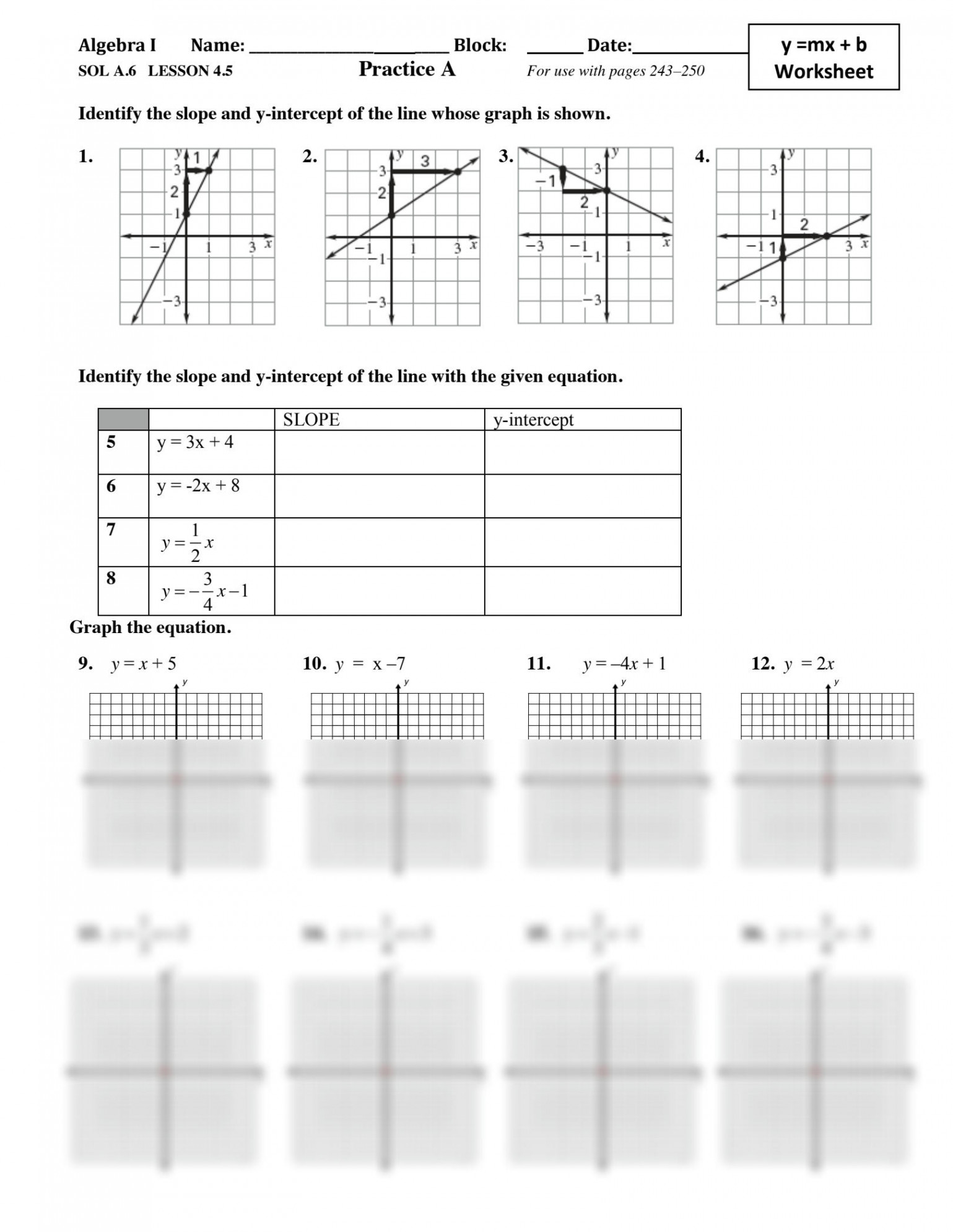 SOLUTION: Y mx b worksheet  - Studypool