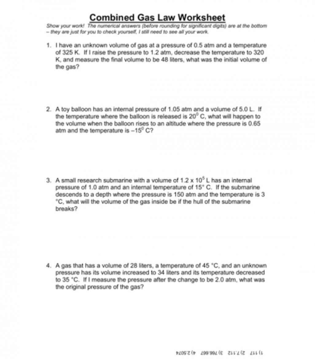 Solved Combined Gas Law Worksheet Show your work! The  Chegg