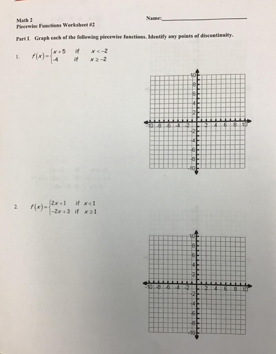 Solved Math  Name: Piecewise Functions Worksheet # Part I