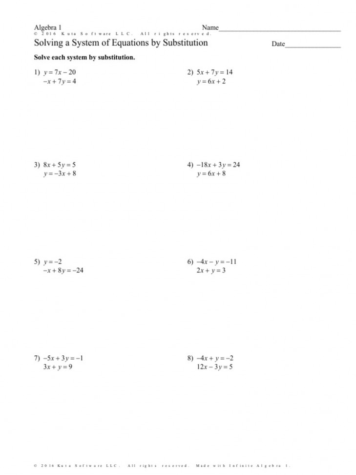 Solving A System of Equations by Substitution Worksheet Special