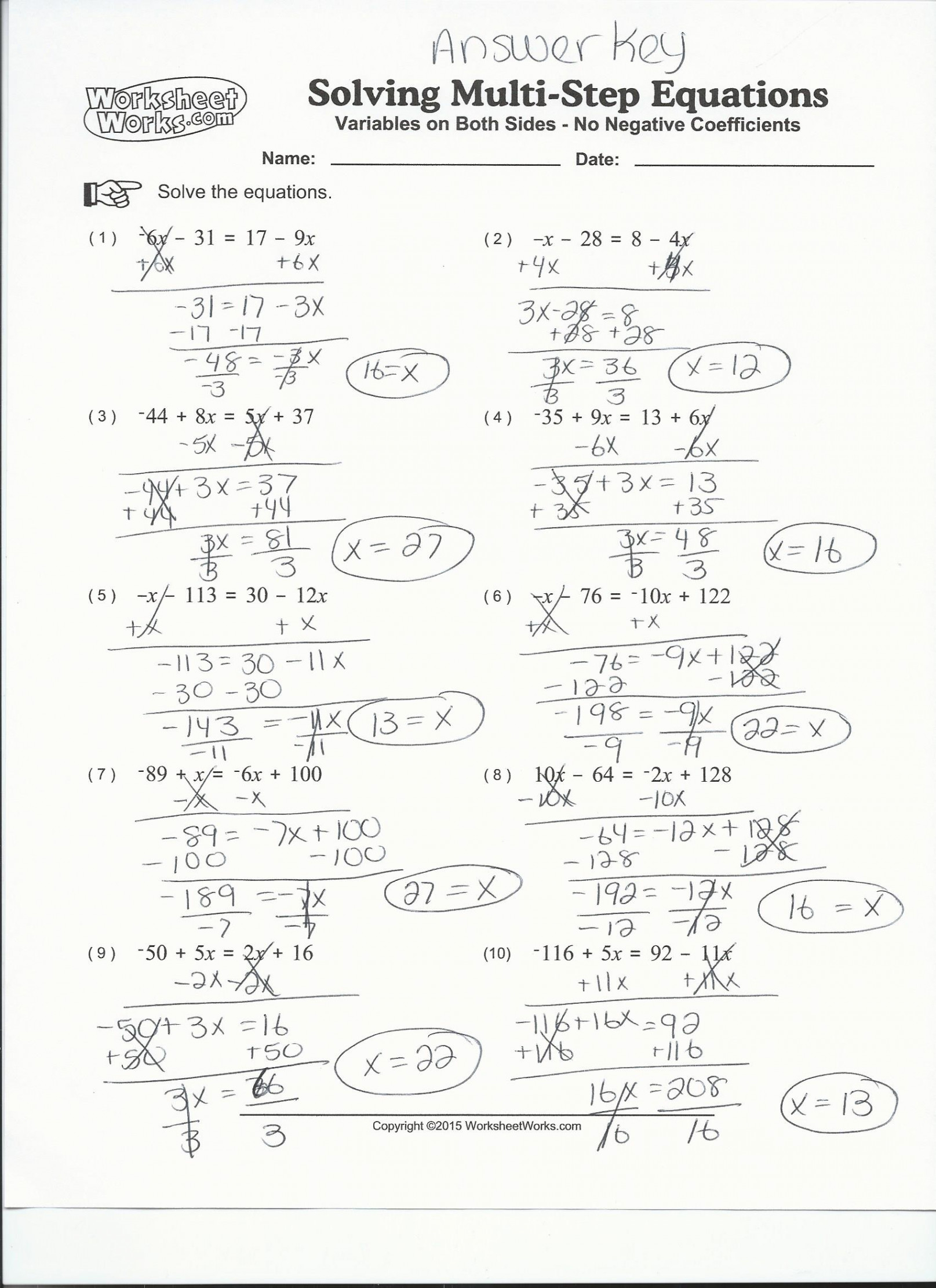 Solving Equations Practice - NCUJHS TH GRADE (CMP) MATH