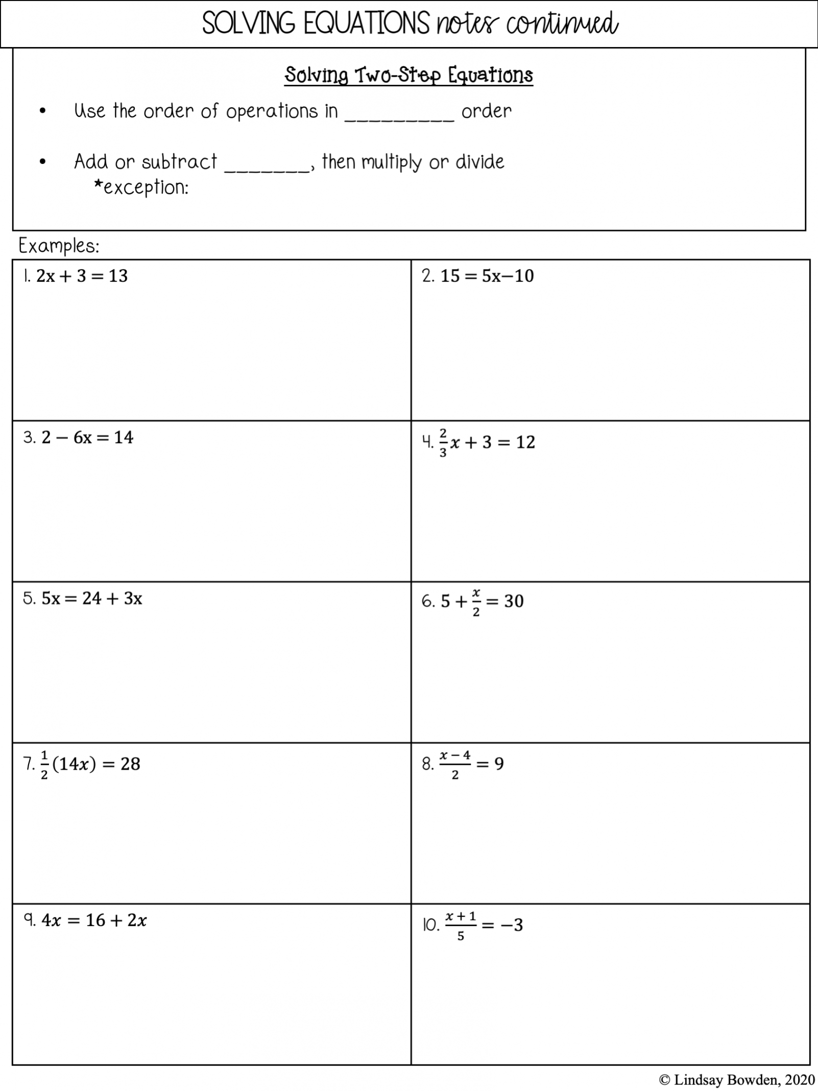 Solving One and Two-Step Equations - Lindsay Bowden