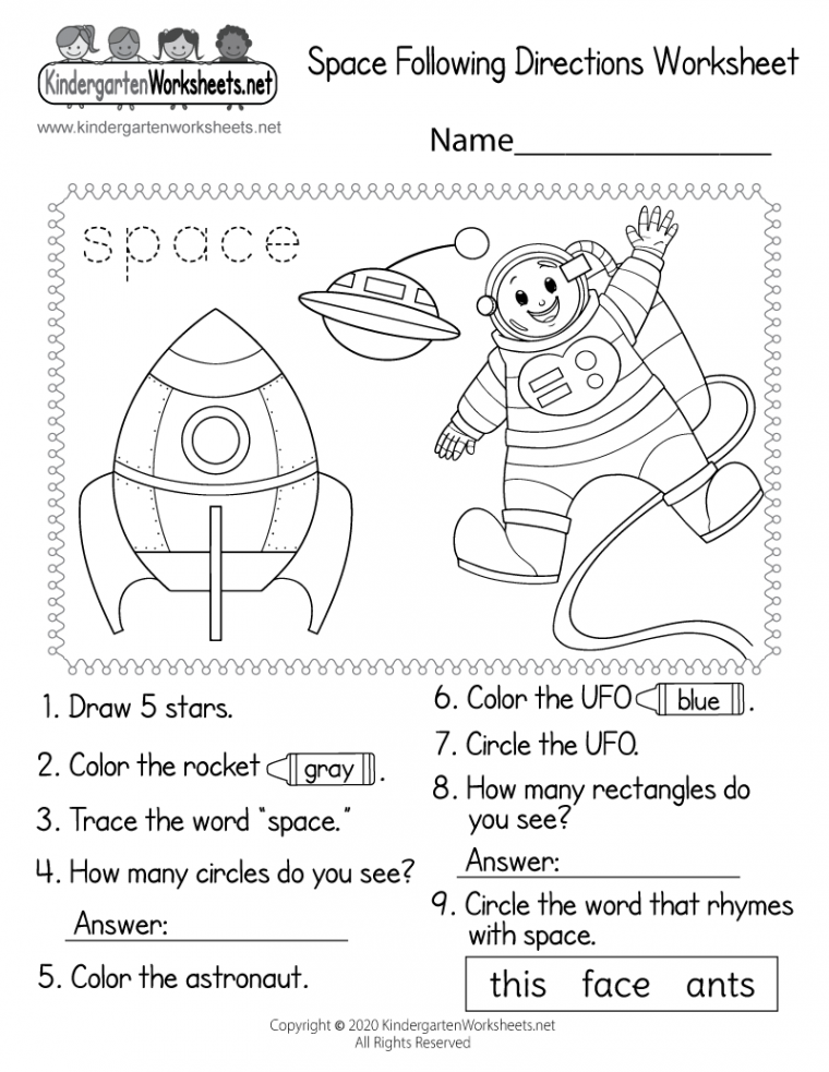 Space Following Directions Worksheet - Free Printable, Digital, & PDF