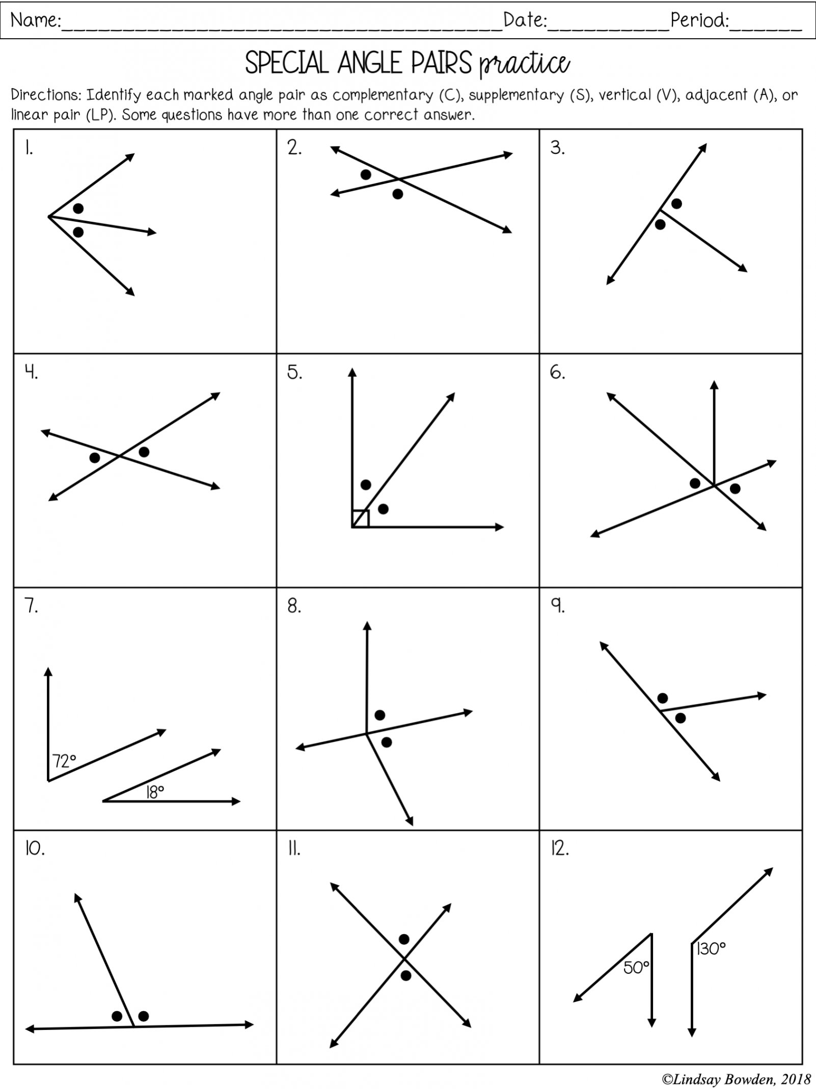 Special Angle Pairs Notes - Lindsay Bowden