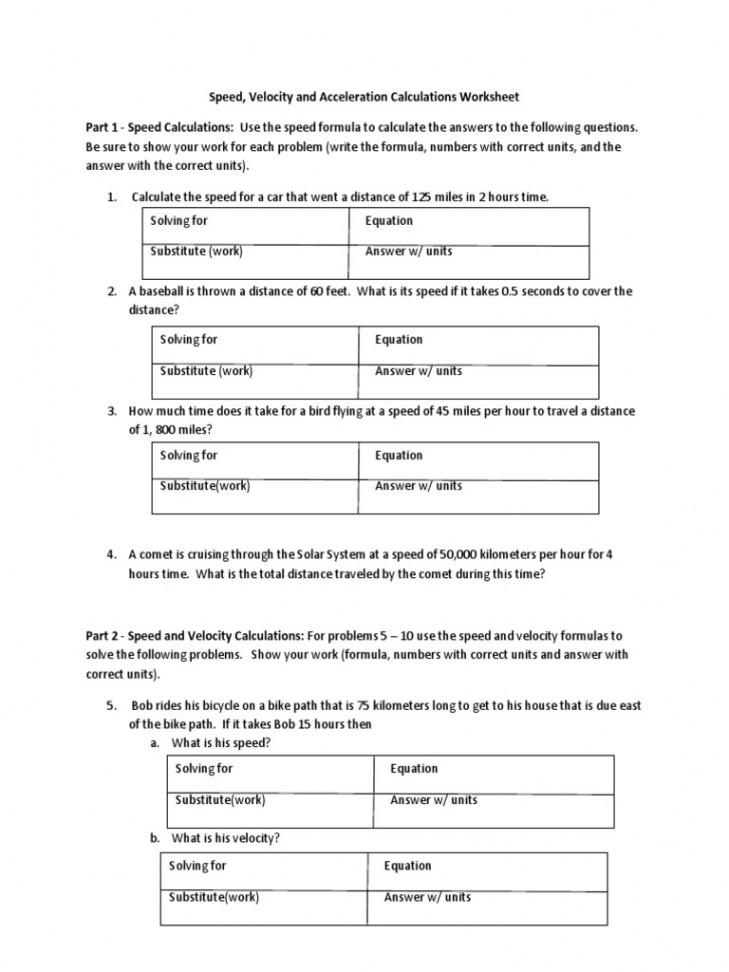 Speed, Velocity and Acceleration Calculations  PDF  Speed  Velocity