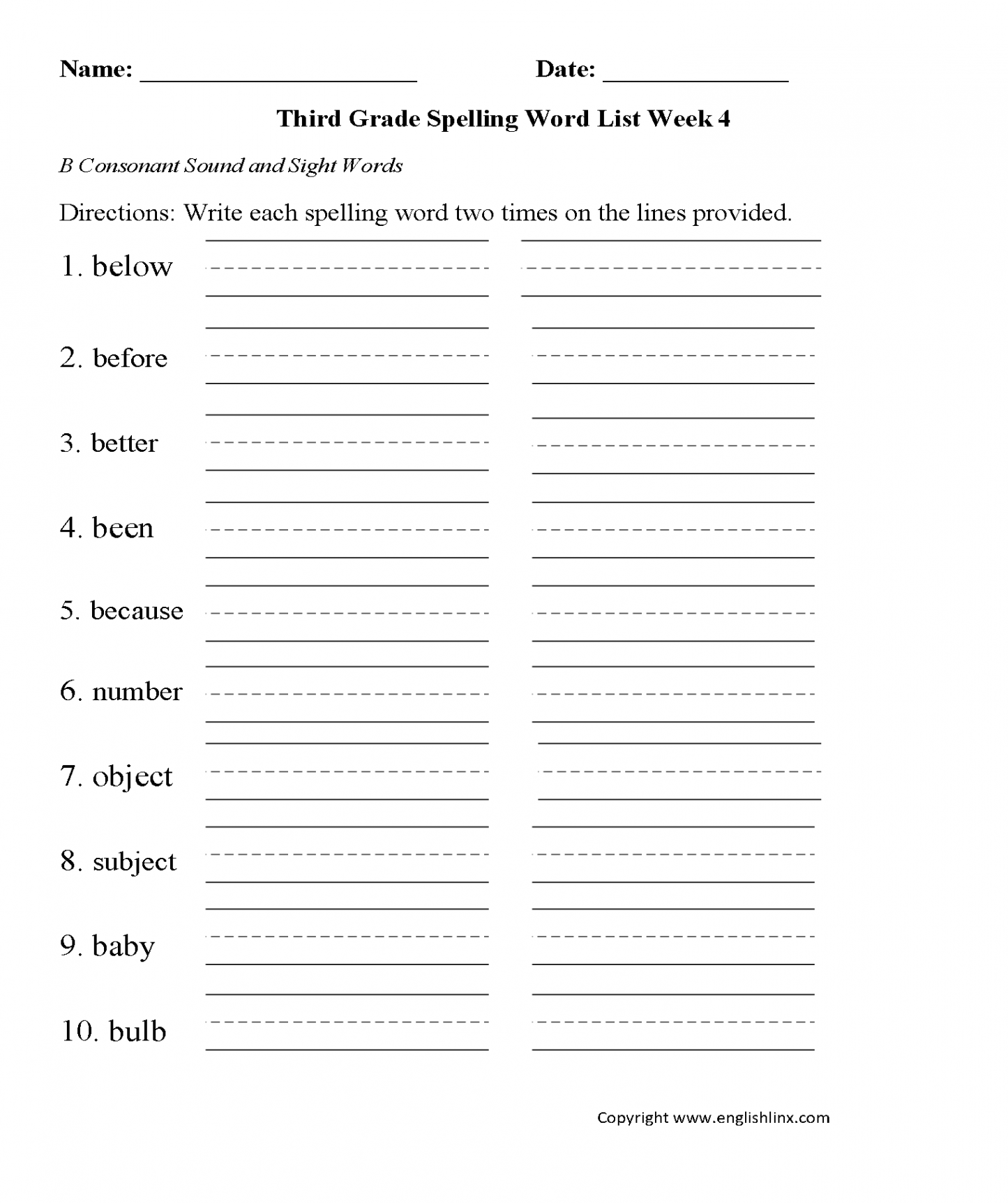 Spelling Worksheets  Third Grade Spelling Worksheets  Third