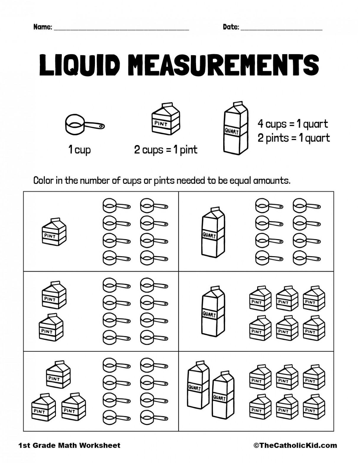 st Grade Worksheet Measuring Liquids - TheCatholicKid