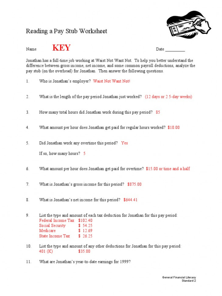 ST  Reading A Pay Stub Worksheet KEY  PDF