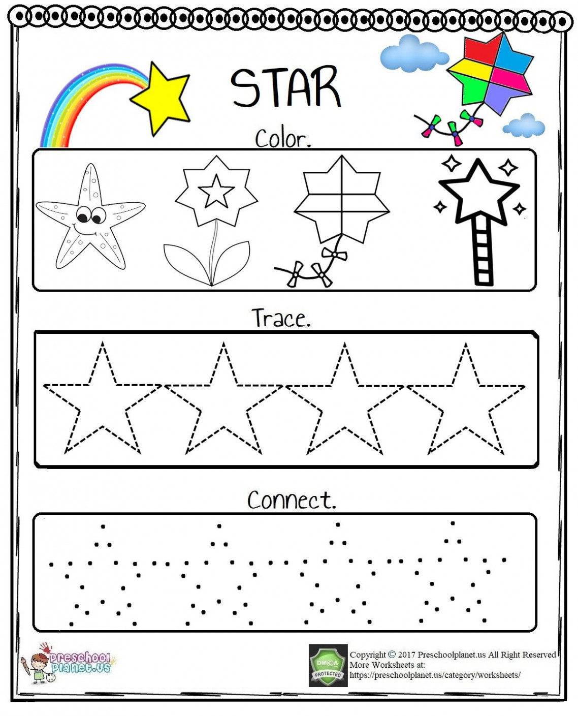 Star Worksheet  Shapes worksheet kindergarten, Preschool