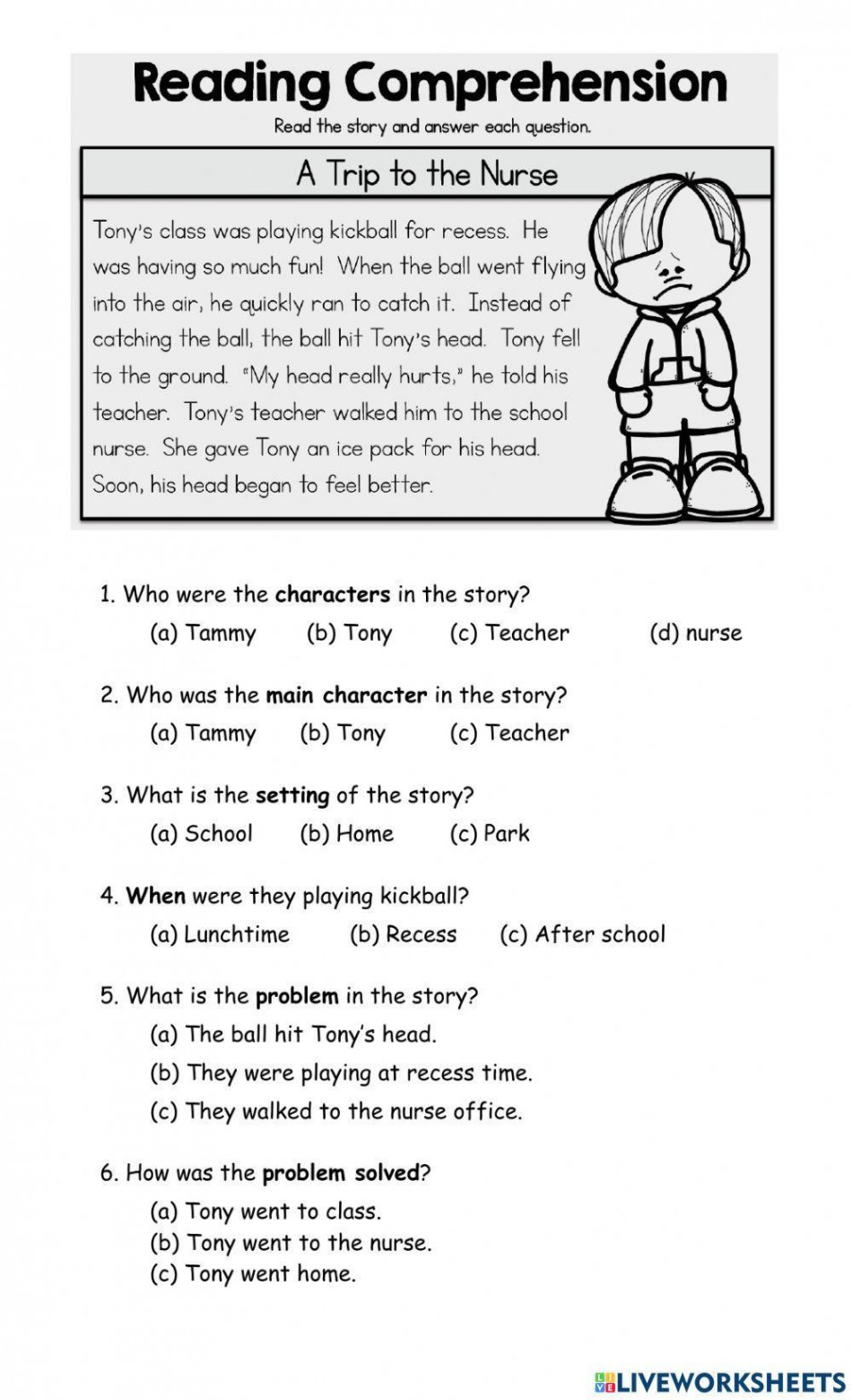 Story Elements - A Trip to the Nurse worksheet  Live Worksheets