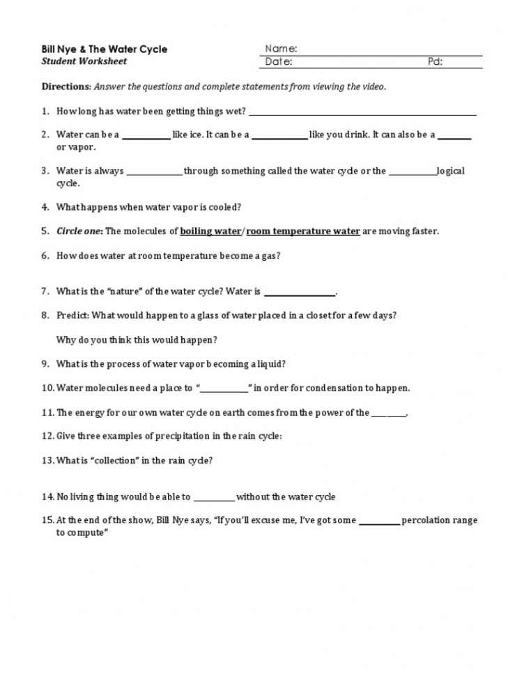 Student Worksheet: Bill Nye & The Water Cycle  PDF