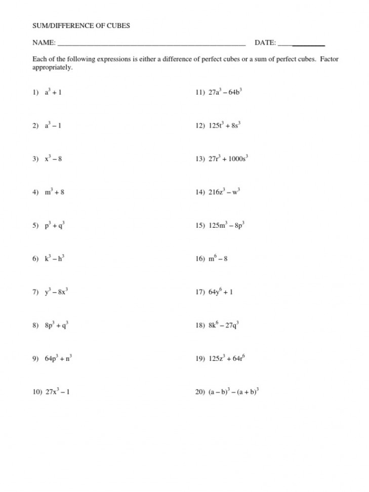 Sum and Difference of Cubes Worksheet  PDF  Teaching Mathematics