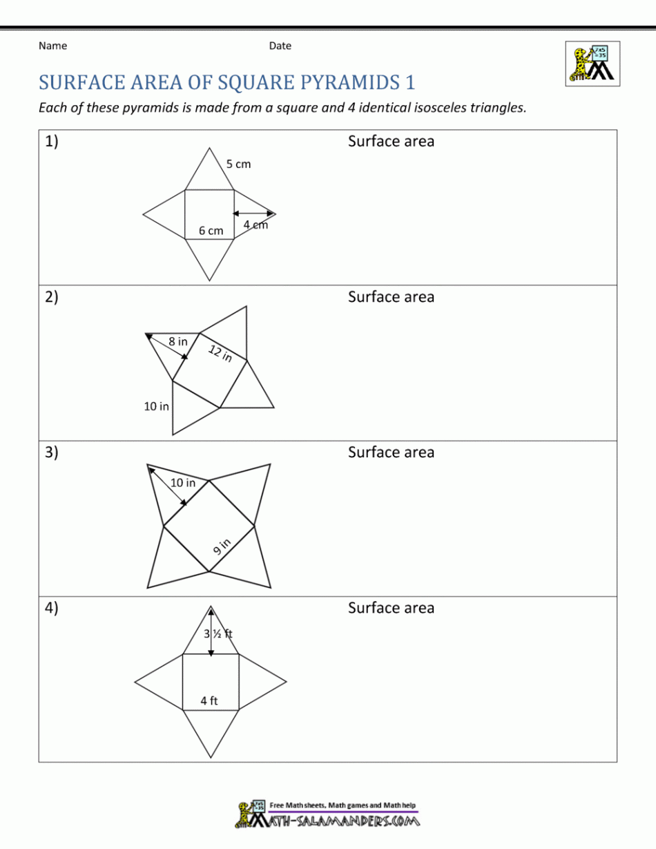 Surface Area Worksheet th Grade