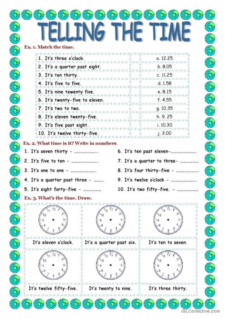 Telling the time general vocabulary: English ESL worksheets pdf & doc