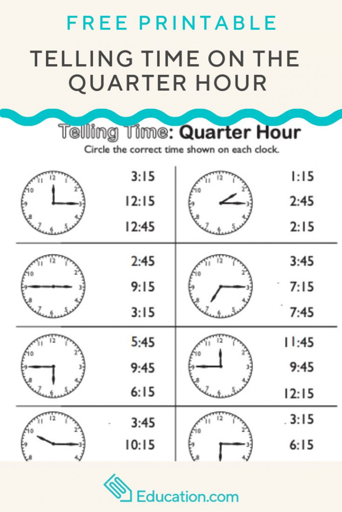 Telling Time on the Quarter Hour: Match It  Interactive Worksheet