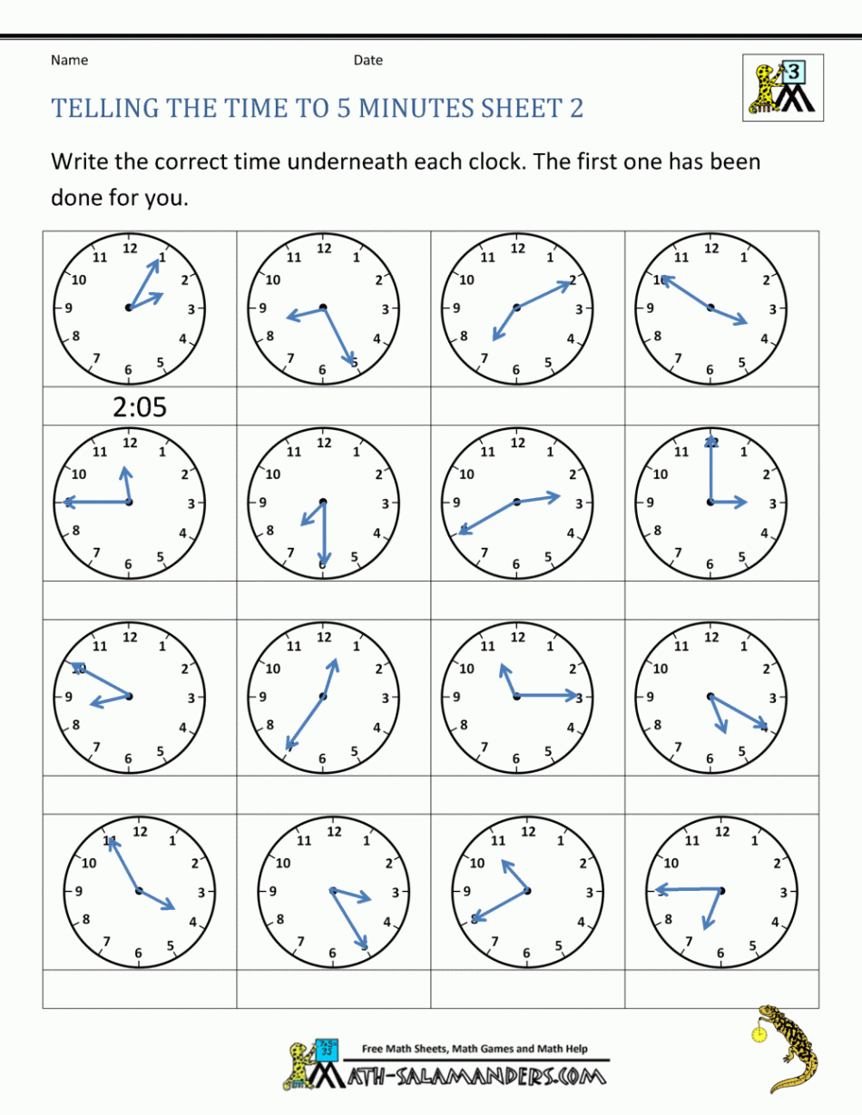 Telling Time to  minutes Worksheets