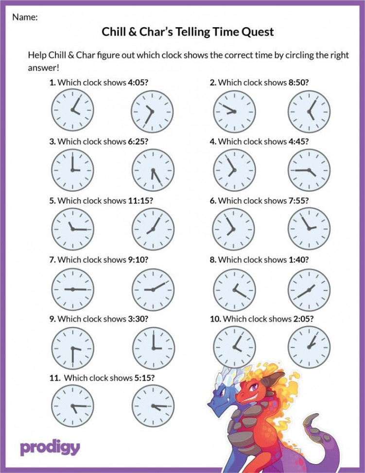 Telling time worksheets:  effective practice materials  Prodigy