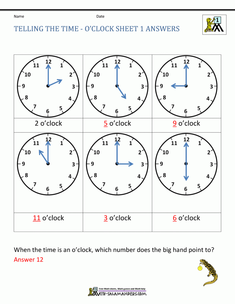 Telling Time Worksheets - O