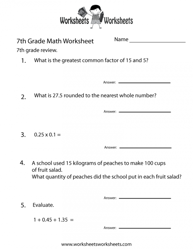 th Grade Math Review Worksheet  Worksheets Worksheets