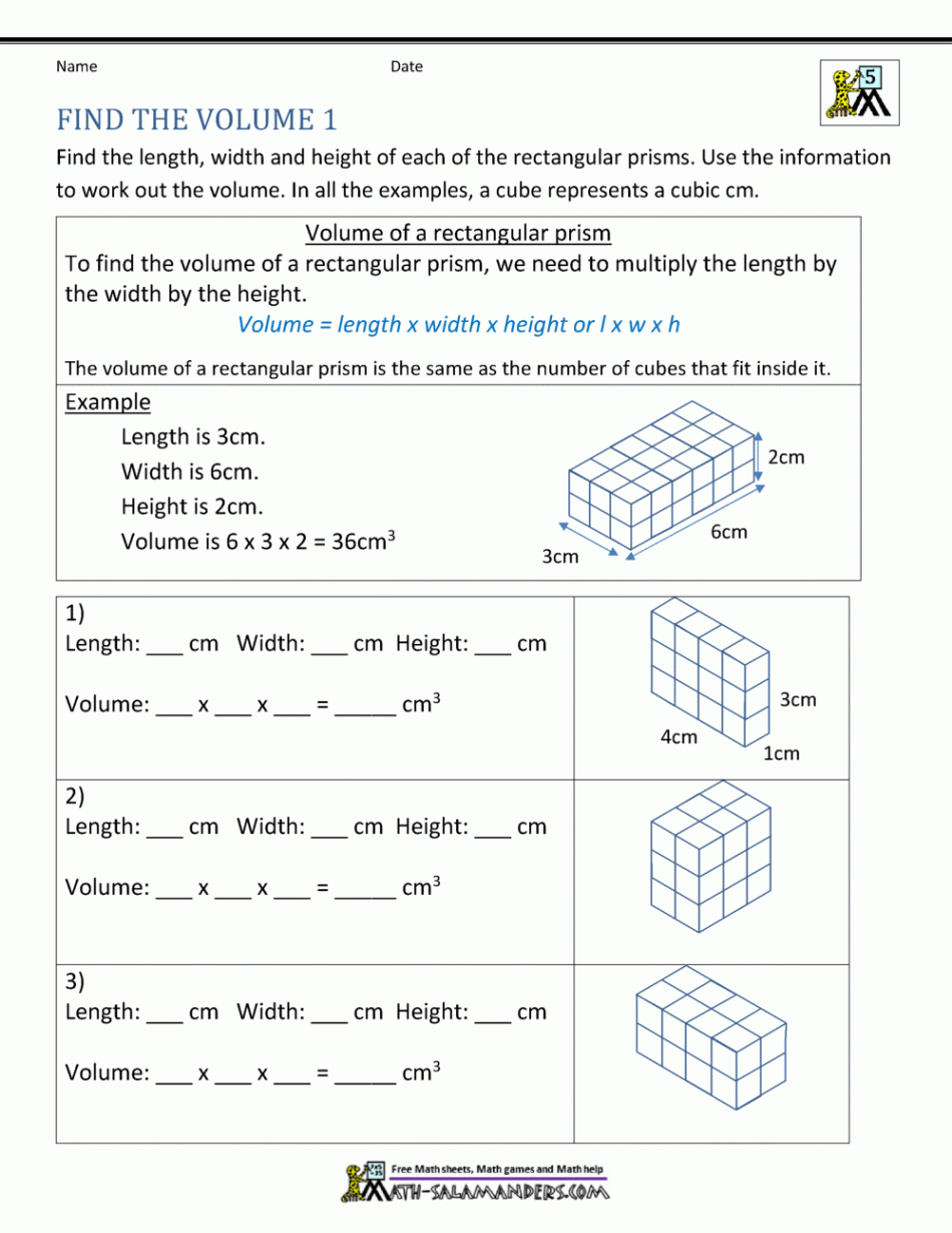 th Grade Volume Worksheets