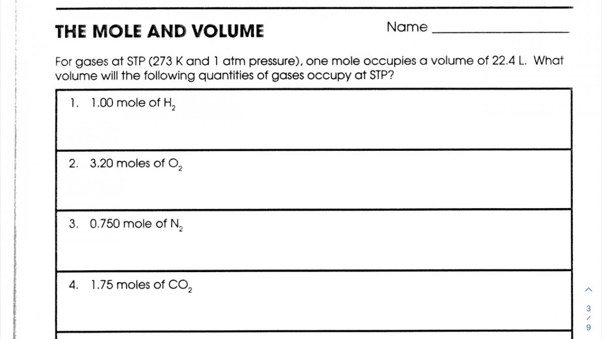 The Mole & Volume Worksheet Walkthrough