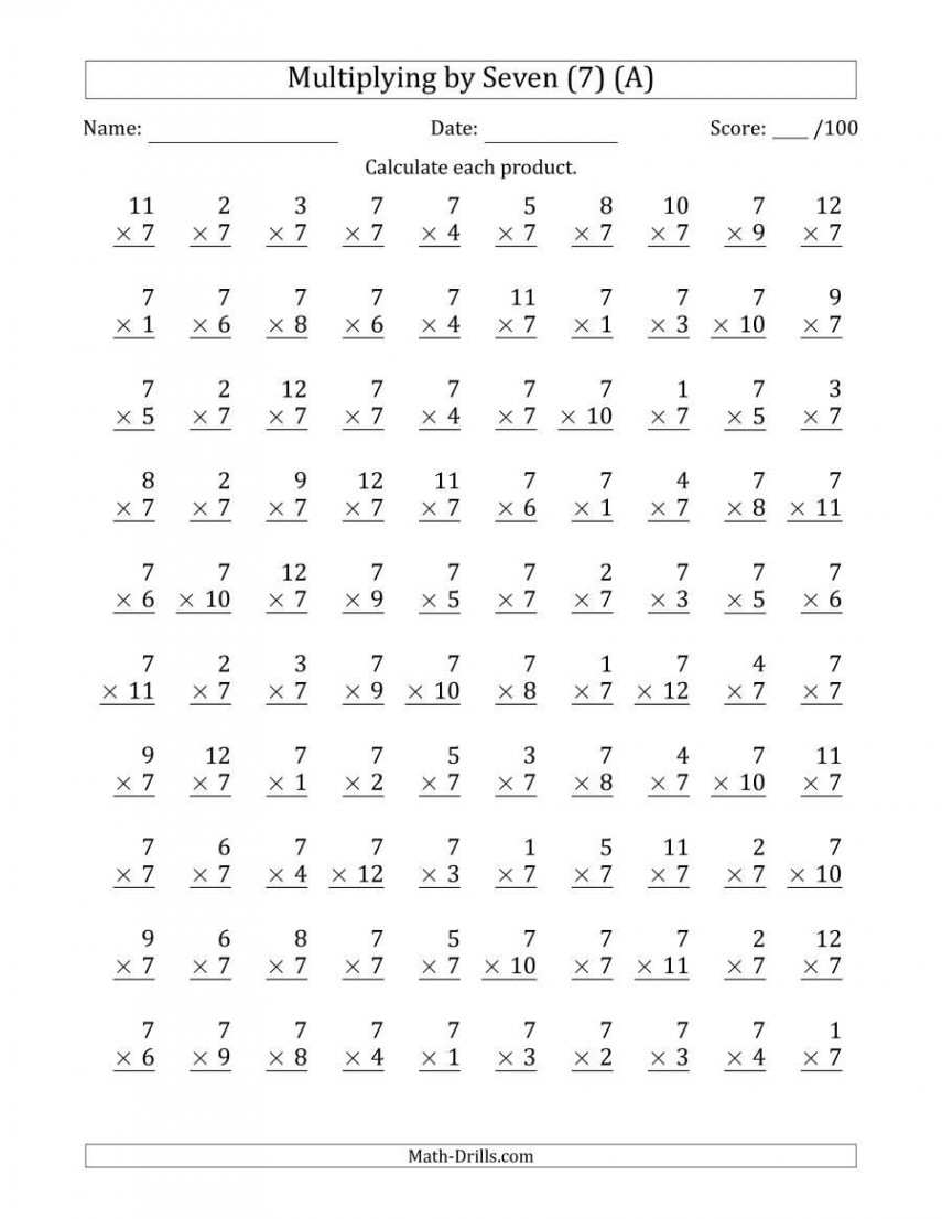 The Multiplying by Seven () with Factors  to 2 (00 Questions