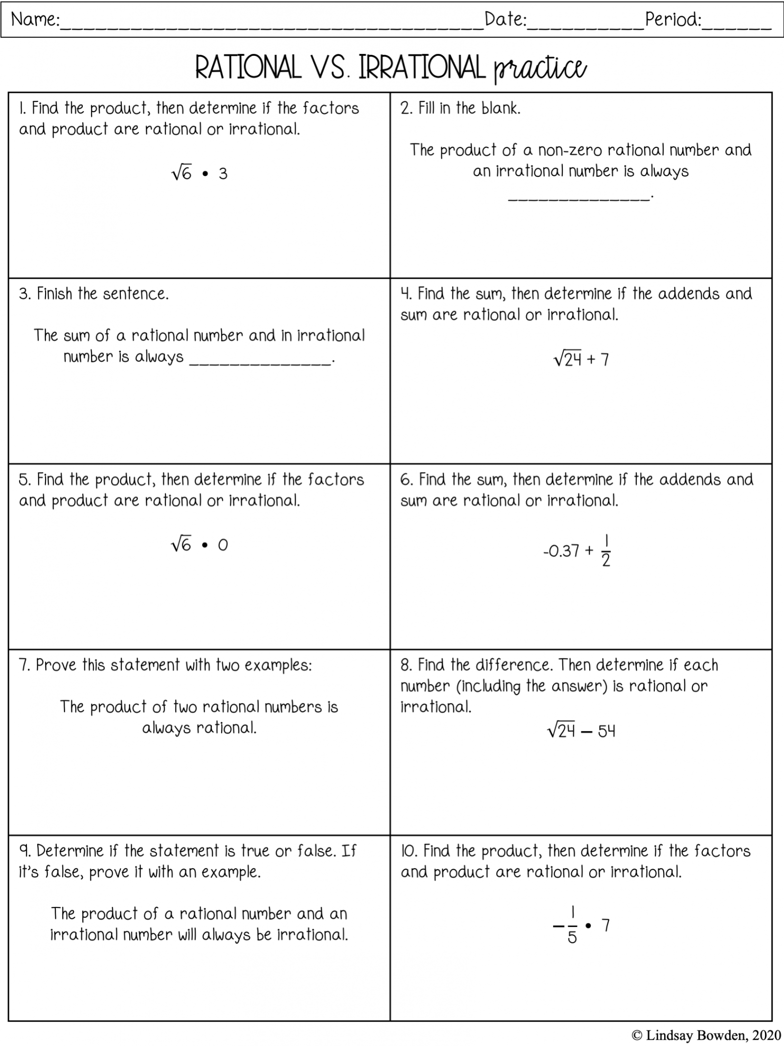 The Real Number System Notes and Worksheets - Lindsay Bowden