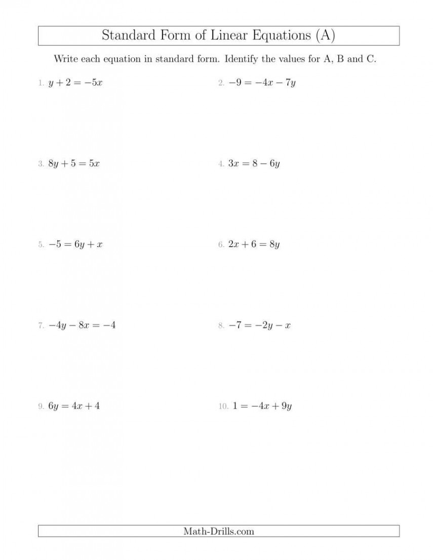 The Rewriting Linear Equations in Standard Form (A) Math Worksheet