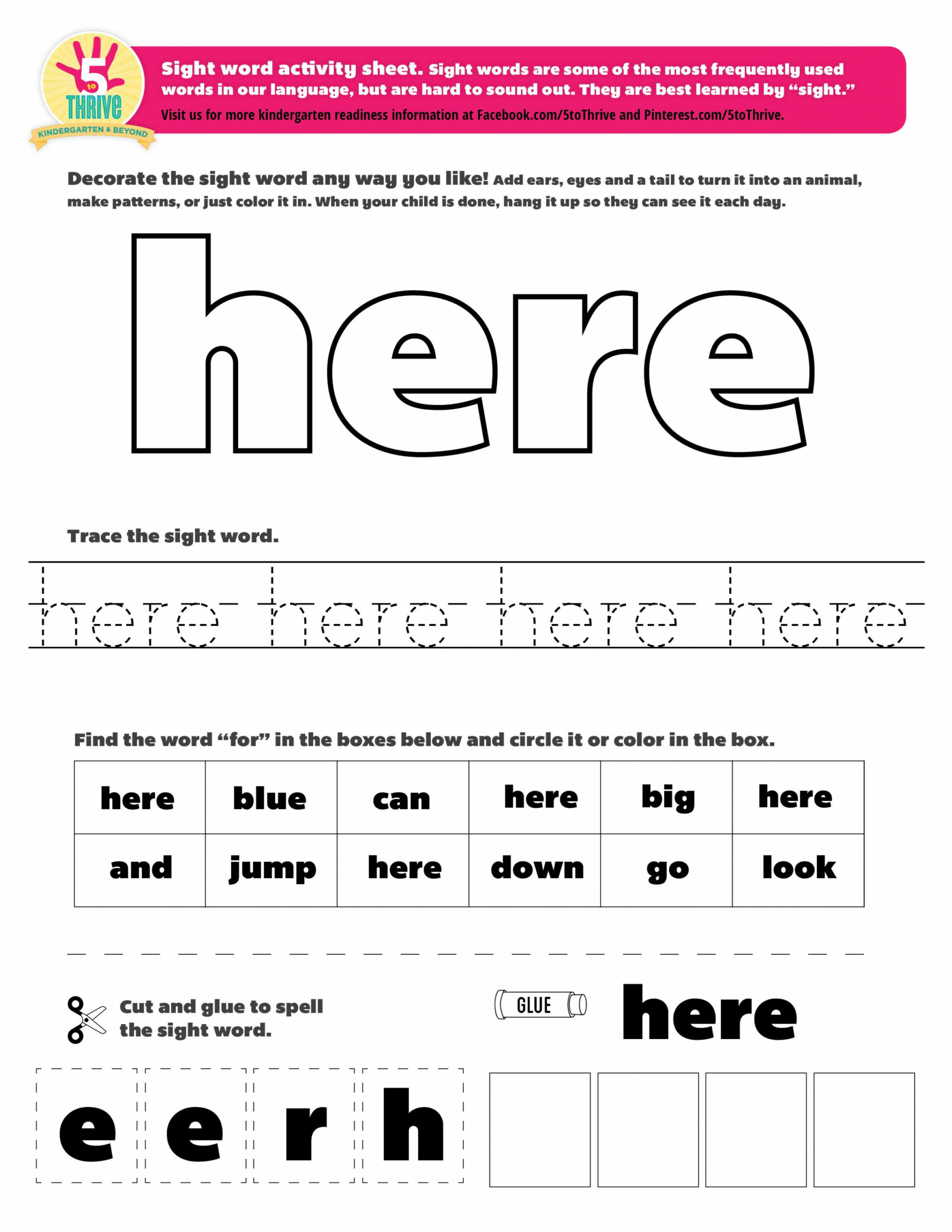 The sight word this week is "here"