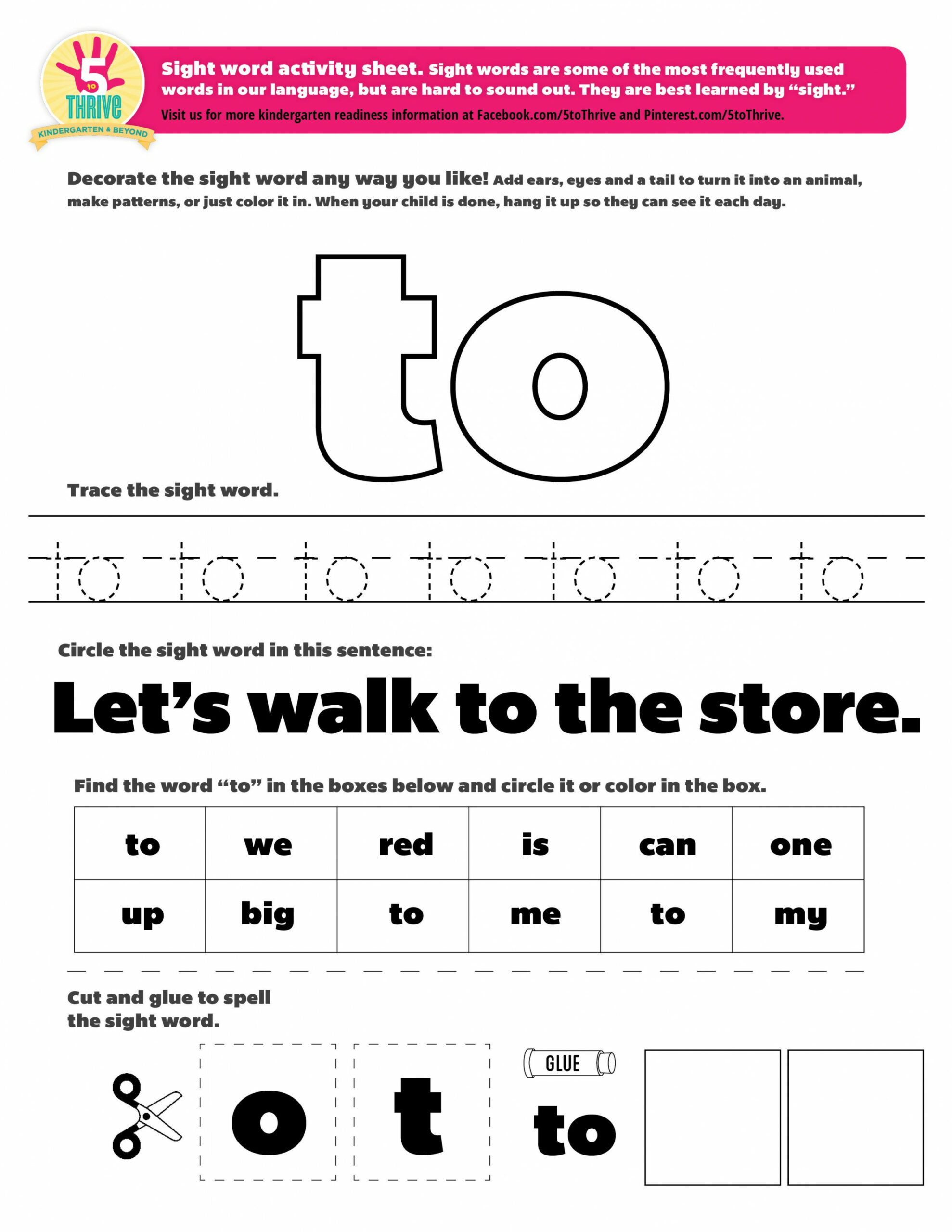 The sight word this week is "to"