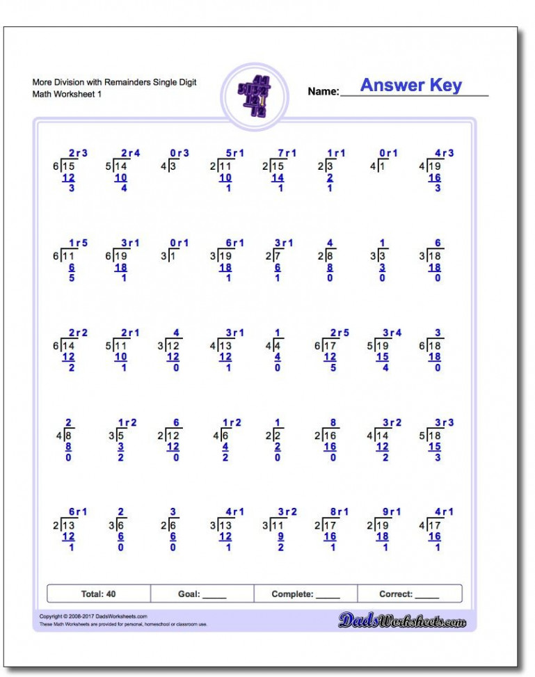 These long division worksheets have quotients with remainders