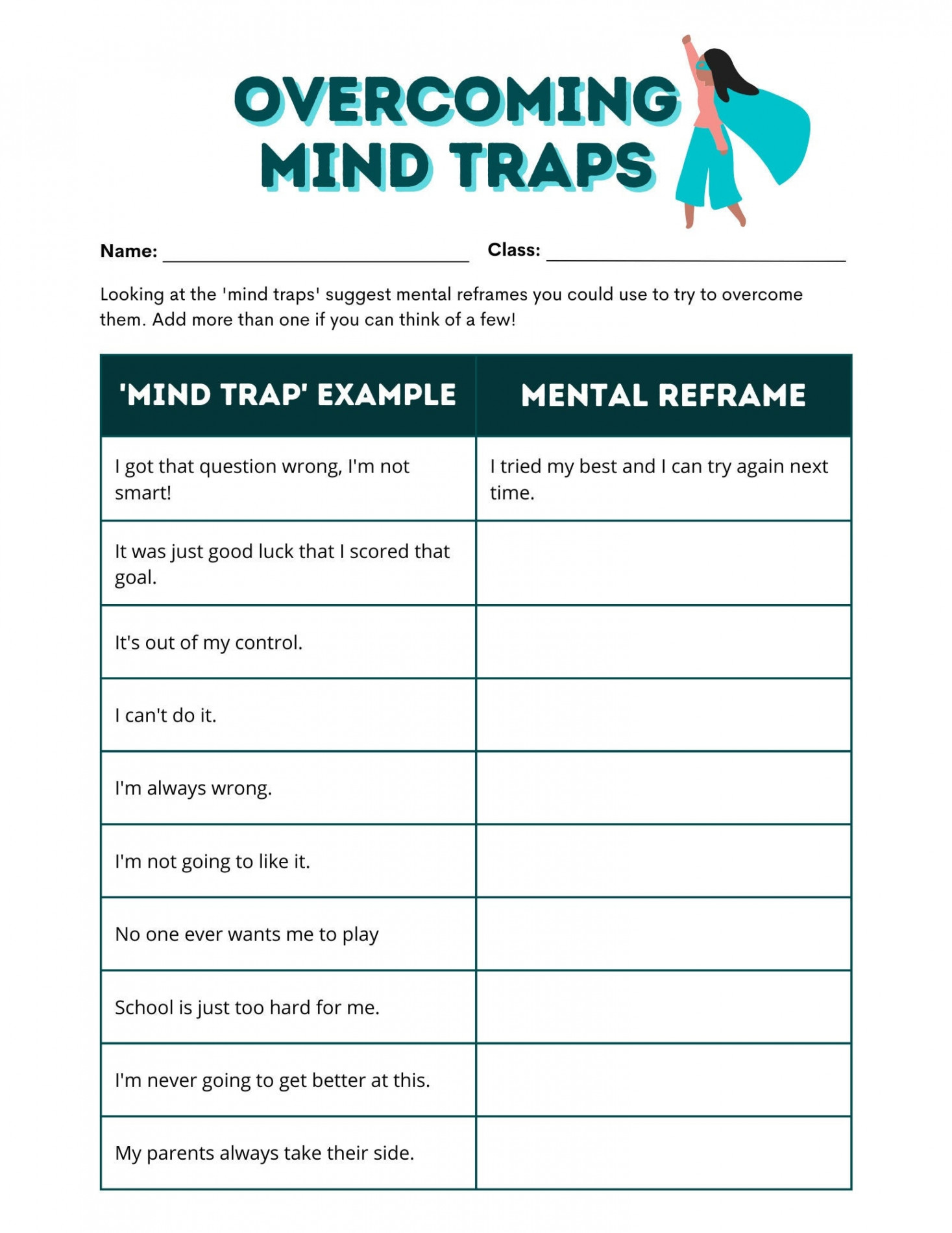 Thinking Traps Worksheet - Etsy