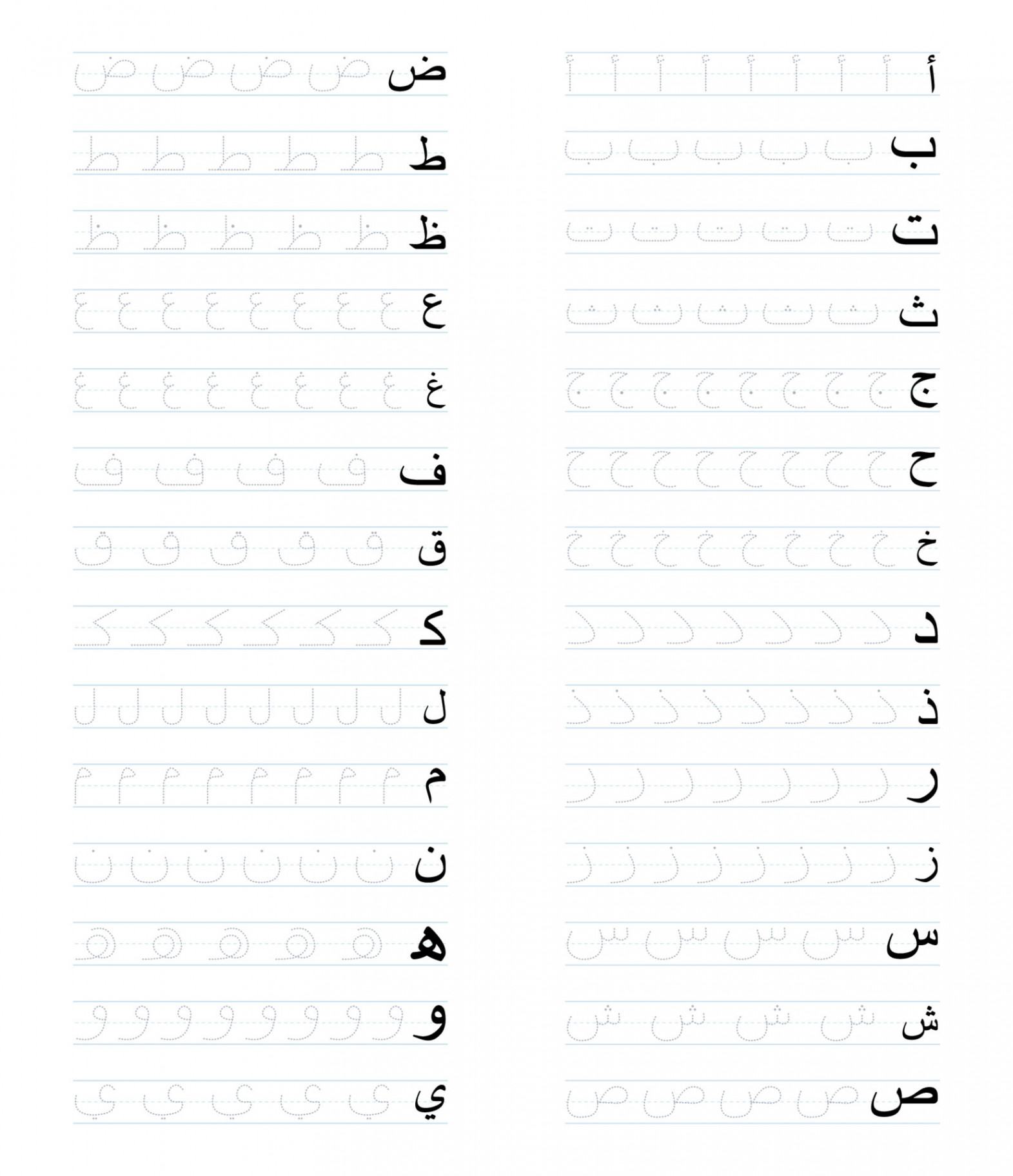 Tracing arabic letters a to z worksheet for kids  Vector