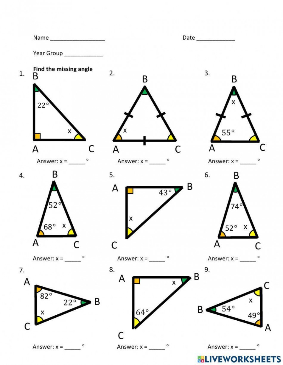 Triangles Find Missing Angle worksheet  Live Worksheets