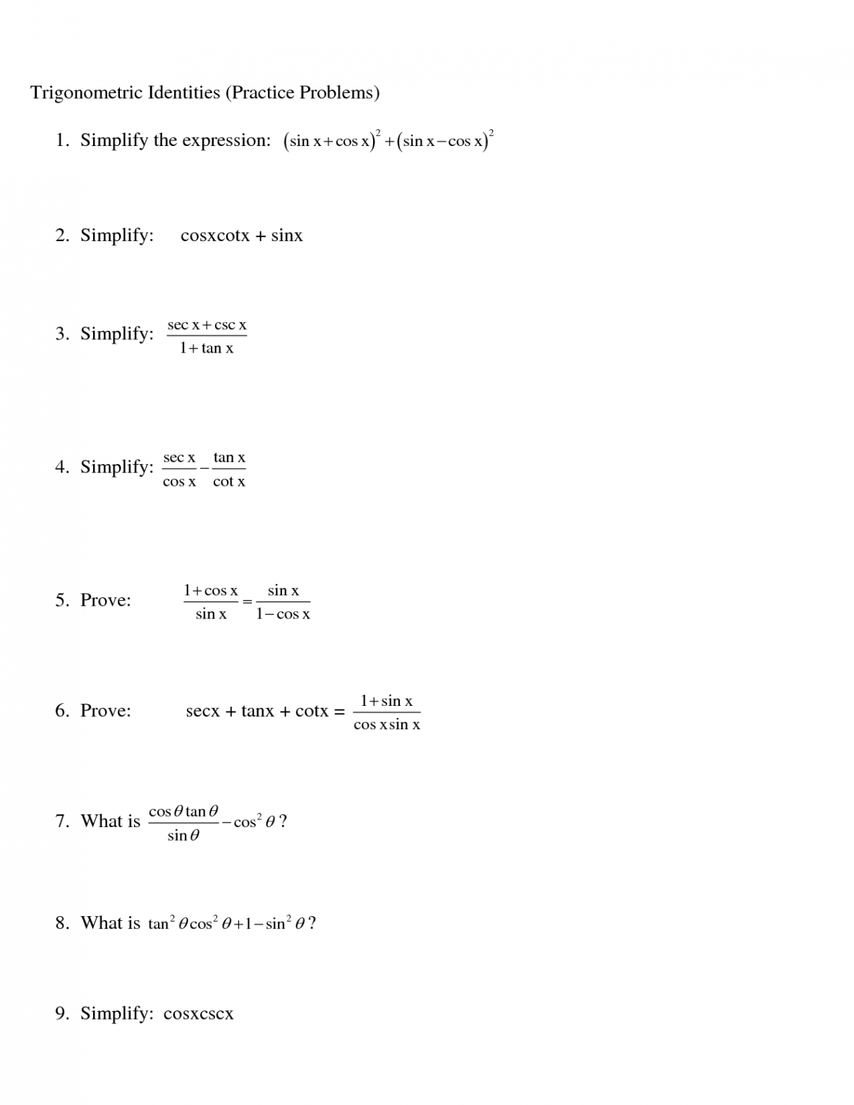 Trig Identities Worksheets  Graphing linear equations, Math pages