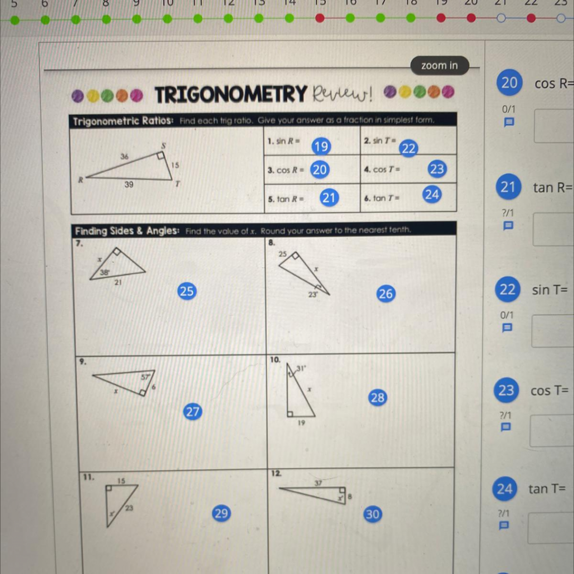 TRIGONOMETRY REVIEW RATIOS FINDING SIDES &amp; ANGLES PLEASE DUE