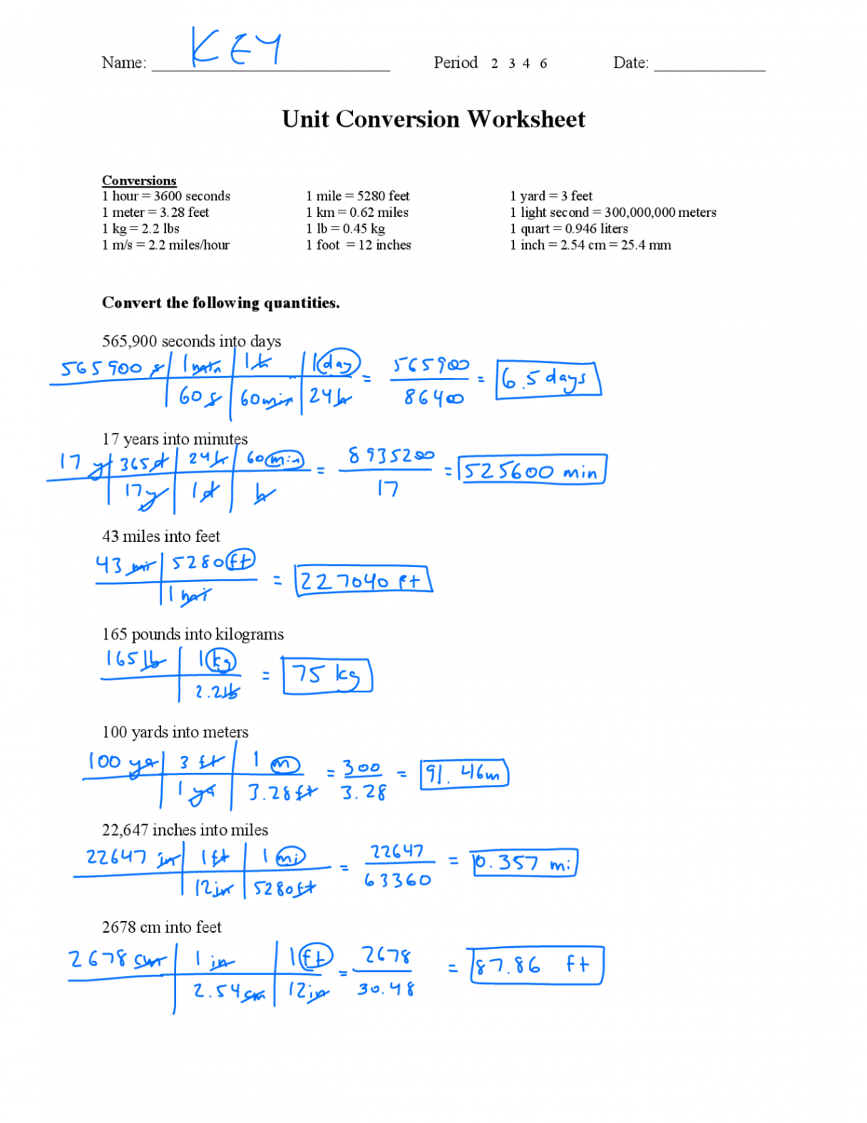 Unit Conversion Worksheet  Study notes Physics  Docsity