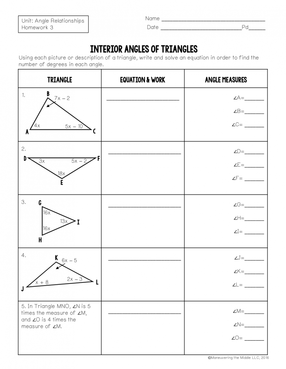 Unit  Lesson  Homework (Interior Angles of Triangles) - Josh